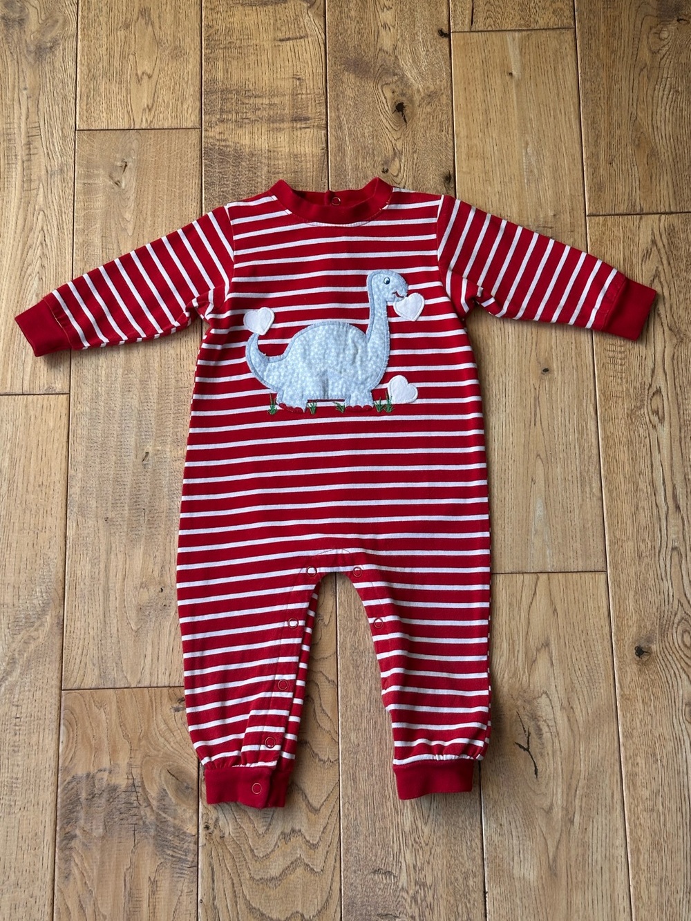 The Bailey Boys Red Striped Dinosaur Knit Romper size 12 Months